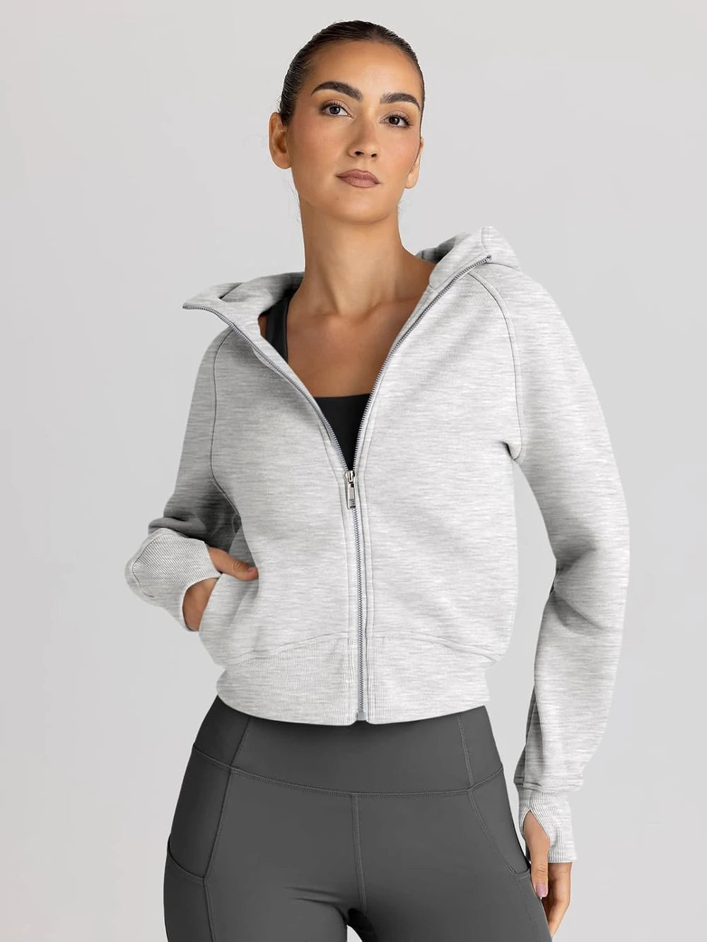 Cropped Zip Up Hoodie