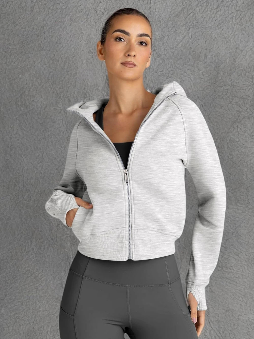 Cropped Zip Up Hoodie